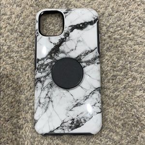 White and Black Marble Otterbox with Popsocket